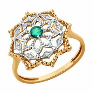 Кольцо Diamant online, золото, 585 проба, бриллиант, изумруд, размер 18.5, бирюзовый