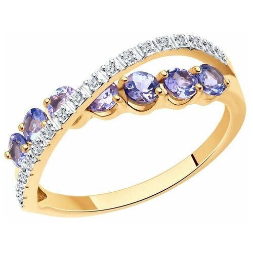 Кольцо Diamant online, золото, 585 проба, бриллиант, танзанит, размер 18.5, фиолетовый, бесцветный