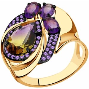 Кольцо Diamant online, золото, 585 проба, фианит, аметист, аметрин, размер 19