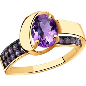 Кольцо Diamant online, золото, 585 проба, фианит, аметист, размер 17.5