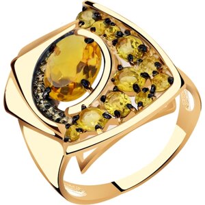 Кольцо Diamant online, золото, 585 проба, фианит, цитрин, размер 17.5