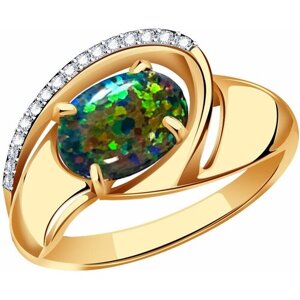 Кольцо Diamant online, золото, 585 проба, опал, фианит, размер 17.5