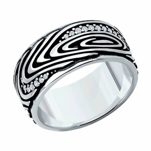 Кольцо Diamant, серебро, 925 проба, чернение, фианит, размер 22.5, бесцветный