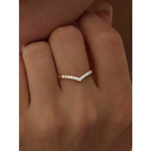 Кольцо на три пальца MIESTILO Кольцо серебряное женское классическое позолоченное ювелирное, серебро, 925 проба, фианит, размер 15, желтый, золотой
