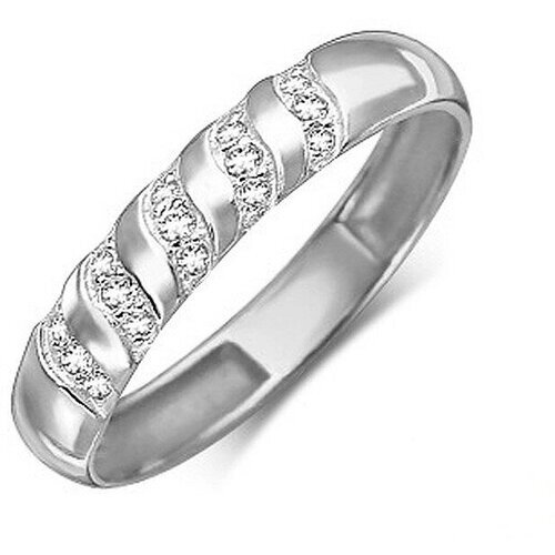 Кольцо обручальное, белое золото, 585 проба, бриллиант, размер 19