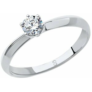 Кольцо помолвочное Diamant online, белое золото, 585 проба, фианит, размер 15.5, прозрачный