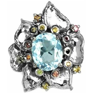 Кольцо помолвочное, серебро, 925 проба, топаз, размер 15, голубой