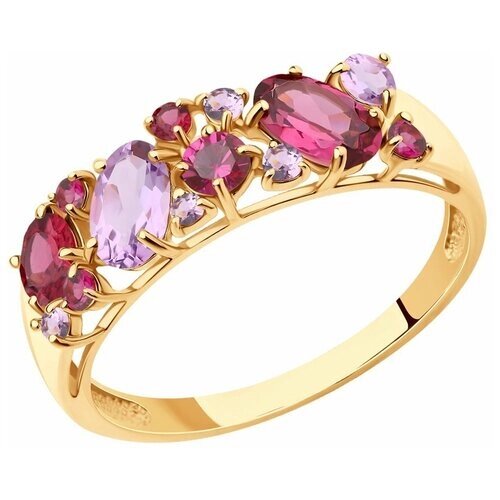 Кольцо SOKOLOV красное золото, 585 проба, аметист, родолит, размер 16, розовый, фиолетовый