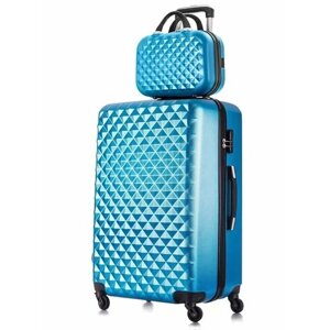 Комплект чемоданов L'case Phatthaya, 2 шт., ABS-пластик, рифленая поверхность, опорные ножки на боковой стенке, износостойкий, размер L, голубой, синий