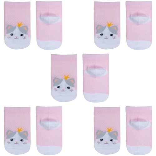 Комплект из 5 пар детских носков Гамма рис. кошка, светло-розовые, размер 10-11