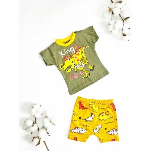 Комплект одежды детский, футболка и шорты, повседневный стиль, размер 24 мес, зеленый, желтый