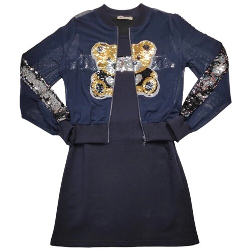 Комплект одежды KAS KIDS, джемпер и платье, повседневный стиль, размер 140, синий
