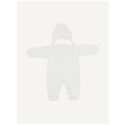 Комплект одежды Клякса детский, чепчик и комбинезон, повседневный стиль, застежка под подгузник, пояс на резинке, размер 56, бежевый