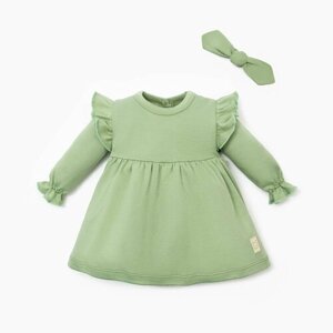 Комплект одежды Крошка Я для девочек, платье и бант, повседневный стиль, размер 80-86, зеленый
