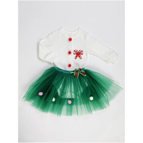 Комплект одежды Стеша для девочек, боди и юбка, нарядный стиль, размер 24 (74-80), зеленый, белый