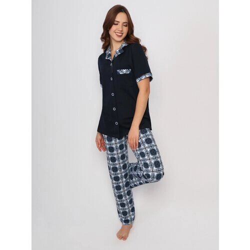 Комплект Style Margo, брюки, рубашка, короткий рукав, размер 44, синий