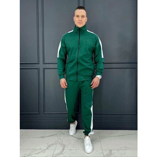 Костюм Jools Fashion летний спортивный с олимпийкой и джоггерами, размер 48, зеленый, белый