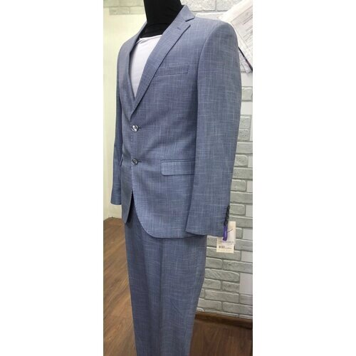 Костюм Truvor, пиджак и брюки, повседневный стиль, прилегающий силуэт, однобортная, размер 176-92, серый, голубой