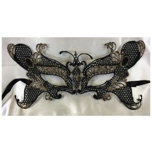 Кружевная маска бабочки, черная с золотом (10226)