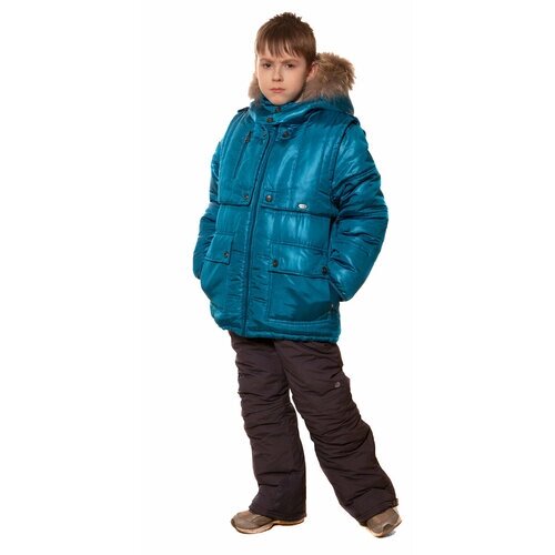 Куртка Velfi зимняя, средней длины, карманы, водонепроницаемость, утепленная, ветрозащита, капюшон, размер 146, бирюзовый