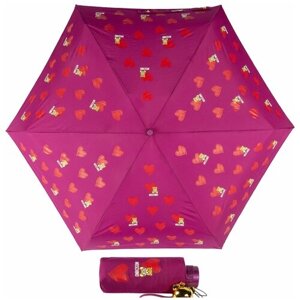 Мини-зонт MOSCHINO, механика, 4 сложения, купол 90 см., чехол в комплекте, для женщин, фиолетовый
