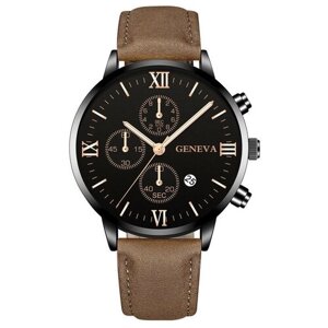 Наручные часы Geneva Кварцевые наручные водонепроницаемые мужские часы Geneva 28, коричневый
