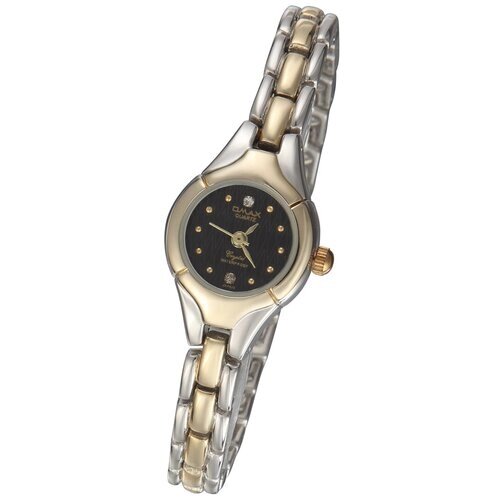 Наручные часы OMAX на браслете HL0002 GS 02 комбинированный цвет золото с серебром черный циферблат со стразами, золотой, мультиколор