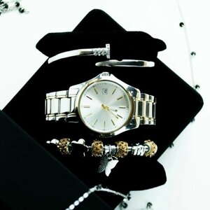 Наручные часы Подарочный набор женские наручные часы с двумя браслетами, металлик - золото, золотой
