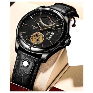 Наручные часы poedagar Элегантные мужские наручные кварцевые часы в подарочной упаковке, черный
