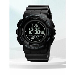 Наручные часы SKMEI мужские электронные спортивные с компасом и секундомером, водонепроницаемые, черные, черный