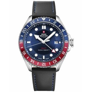 Наручные часы SWISS MILITARY BY CHRONO Мужские швейцарские часы Swiss Military by Chrono Quartz GMT SM34095.06 с гарантией, синий, красный