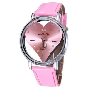 Наручные часы женские кварцевые с циферблатом в виде сердца /розовые/розовый