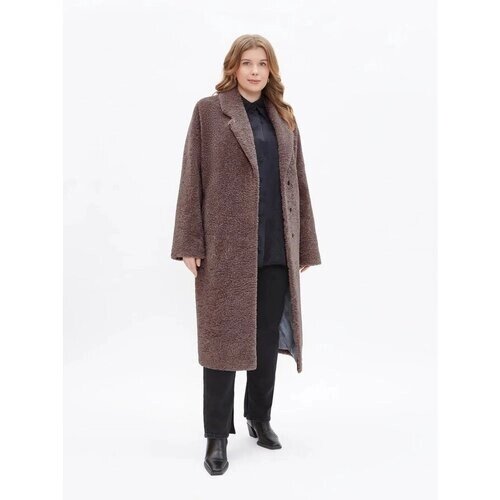 Пальто Electrastyle, искусственный мех, удлиненное, силуэт прямой, пояс/ремень, размер 50, коричневый