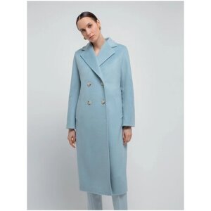 Пальто-кокон Pompa демисезонное, шерсть, силуэт прямой, удлиненное, размер 42/170, голубой