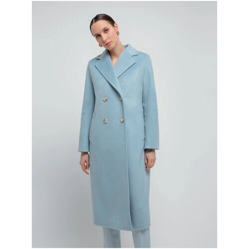 Пальто-кокон Pompa демисезонное, шерсть, силуэт прямой, удлиненное, размер 42/170, голубой