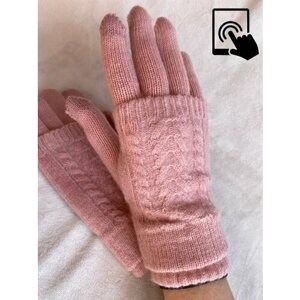 Перчатки Kim Lin, демисезон/зима, шерсть, утепленные, сенсорные, вязаные, размер 7, розовый