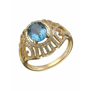 Перстень 1055515_17,5 серебро, 925 проба, топаз, фианит, размер 17.5, золотой, бесцветный