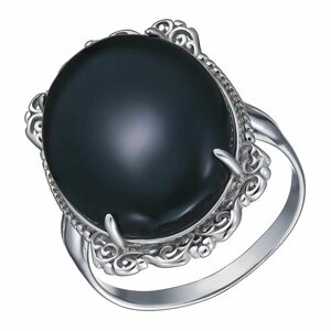 Перстень Серебряное кольцо 925 пробы с Агатом, серебро, 925 проба, родирование, агат, размер 18, черный, серебряный