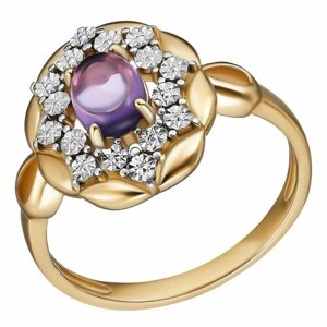 Перстень Серебряное кольцо 925 пробы с Аметистом, серебро, 925 проба, золочение, аметист, золотой, фиолетовый