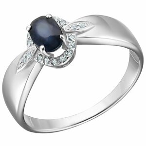 Перстень Серебряное кольцо 925 пробы с Сапфиром и Фианитами, серебро, 925 проба, родирование, сапфир, фианит, бесцветный, серебряный
