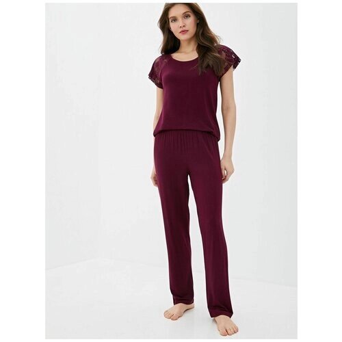 Пижама Luisa Moretti, брюки, короткий рукав, размер XL, бордовый