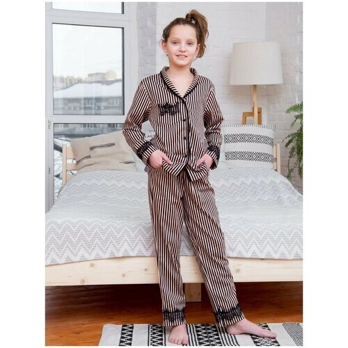 Пижама, размер 116, коричневый, бежевый