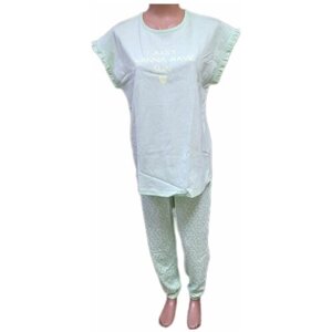 Пижама Свiтанак, футболка, брюки, без рукава, трикотажная, пояс на резинке, размер 58, зеленый