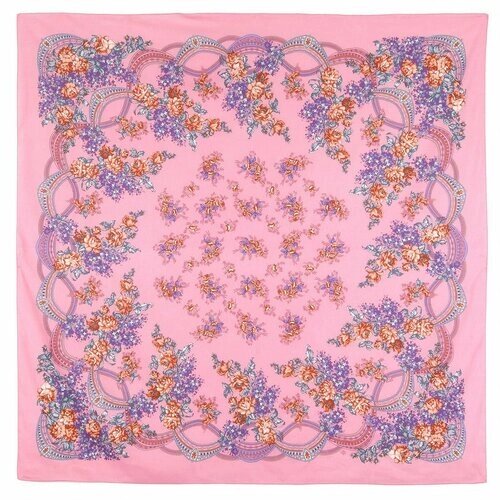 Платок Павловопосадская платочная мануфактура,146х146 см, розовый, лиловый