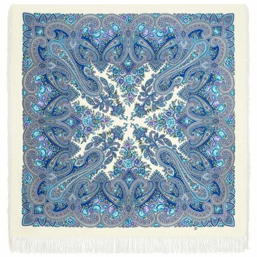 Платок Павловопосадская платочная мануфактура,146х146 см, серый, голубой