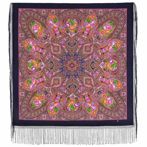 Платок Павловопосадская платочная мануфактура,148х148 см, фиолетовый, розовый
