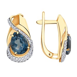 Серьги Diamant online, золото, 585 проба, фианит, топаз, голубой