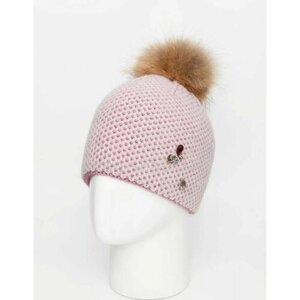 Шапка бини женская шапка с пампоном, размер 56/58, розовый