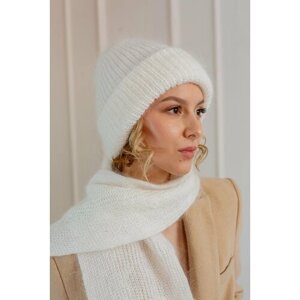 Шапка классический Шапка шарф Ошаль, демисезон/зима, вязаная, утепленная, размер единый размер, белый