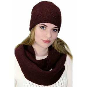 Шапка Комплект "Ливения" шапка+шарф, размер 59-60, бордовый